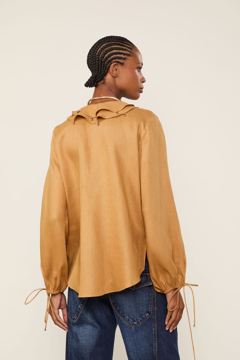 Blusa De Linho Com Babados