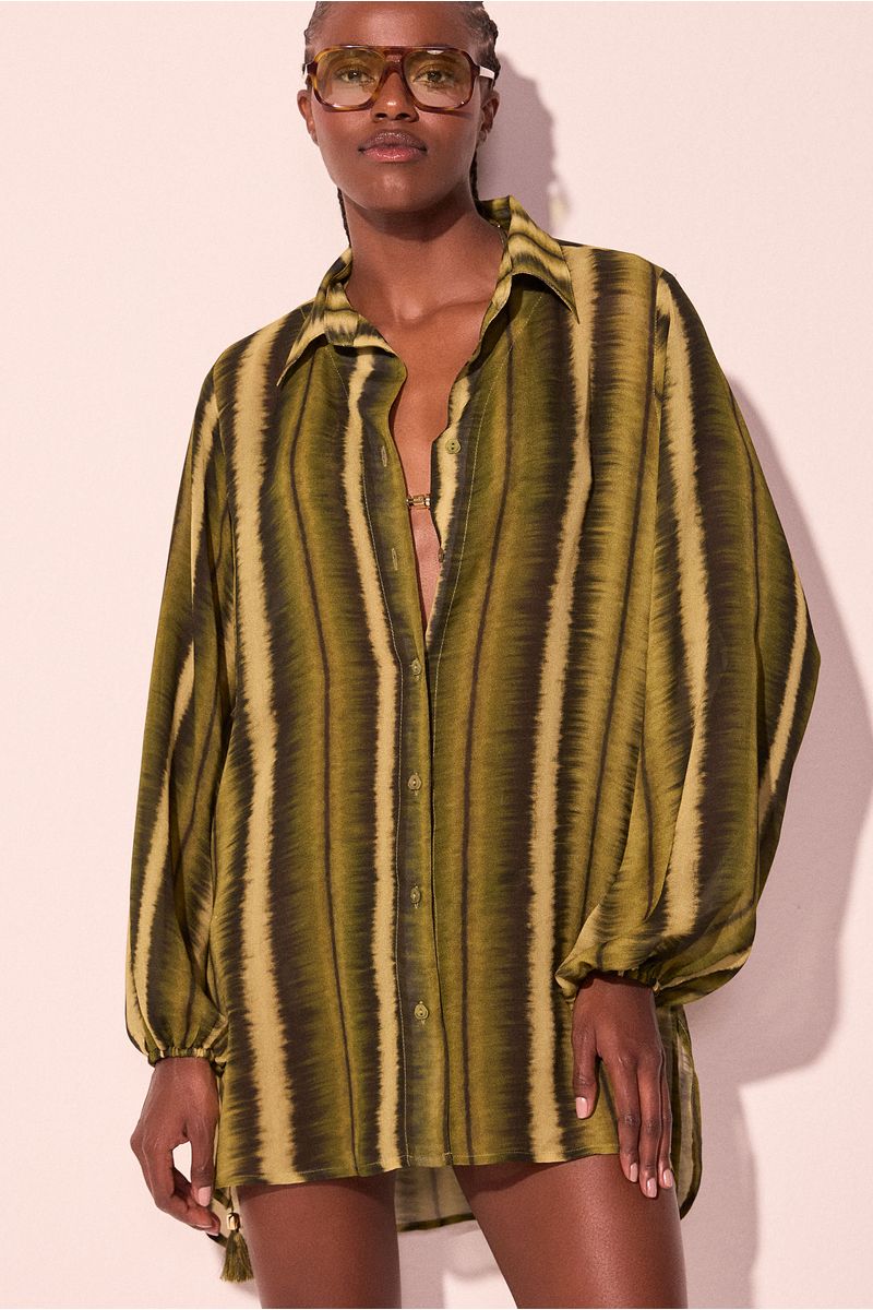 Chemise Curto Listrado Musgo