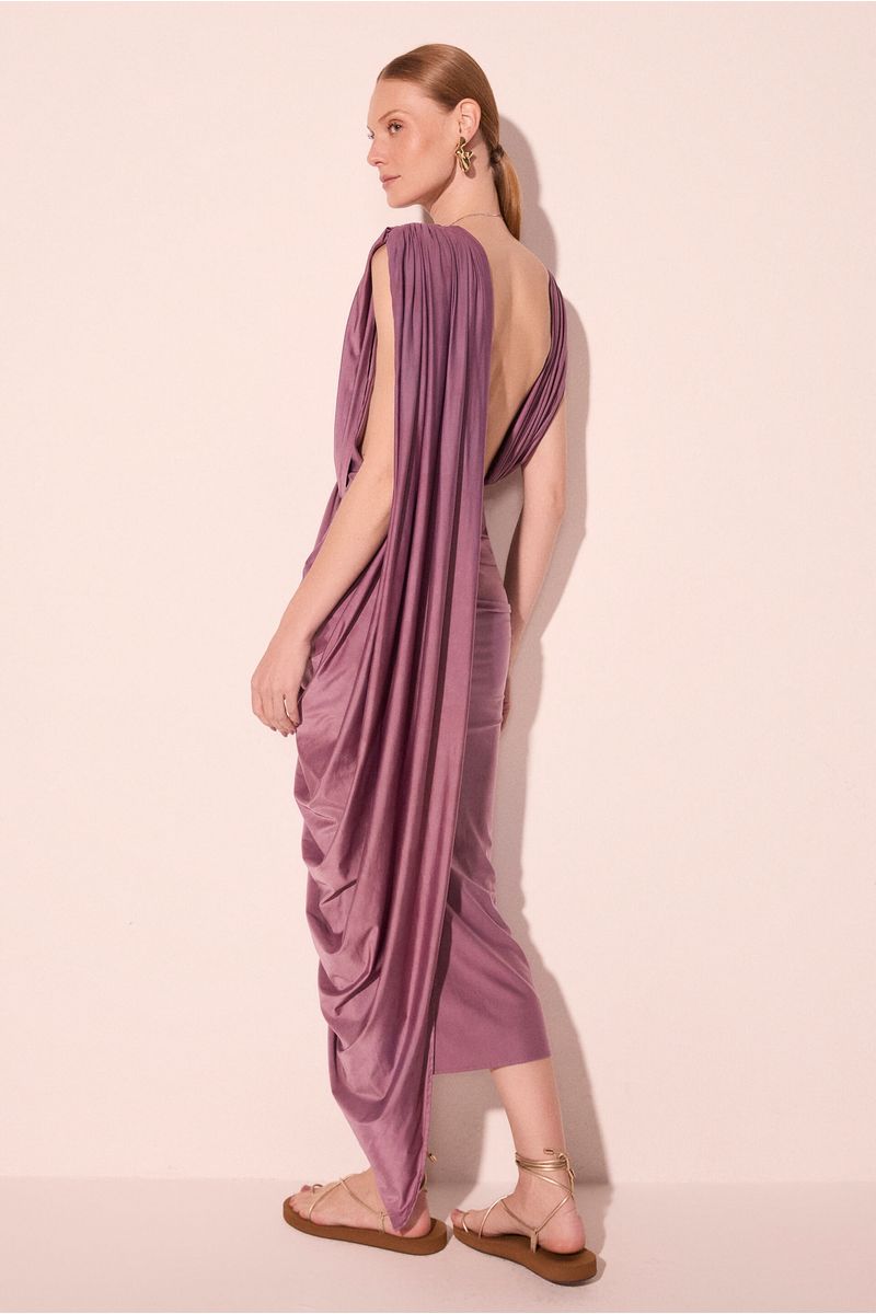 Vestido Midi Drapeado Bromélia Roxo