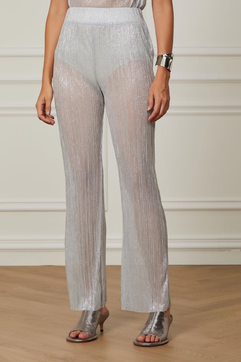 Calça Plissada Prata