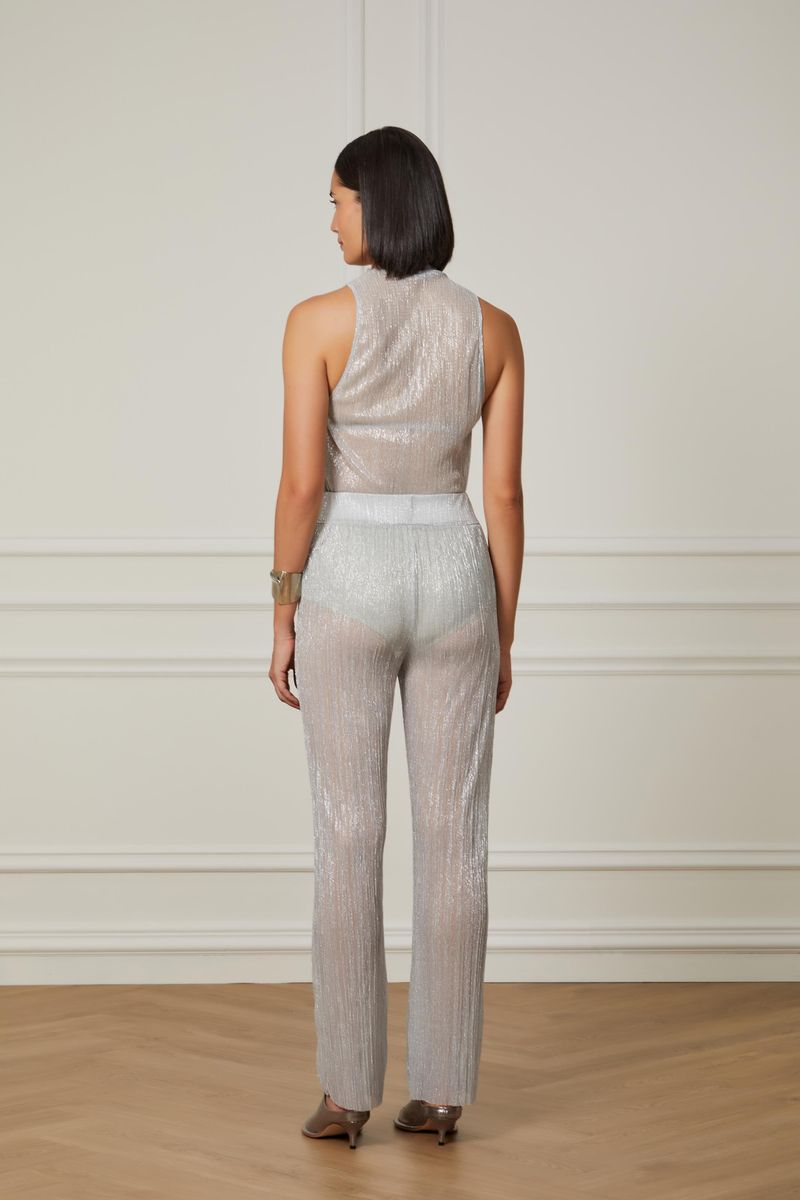 Calça Plissada Prata