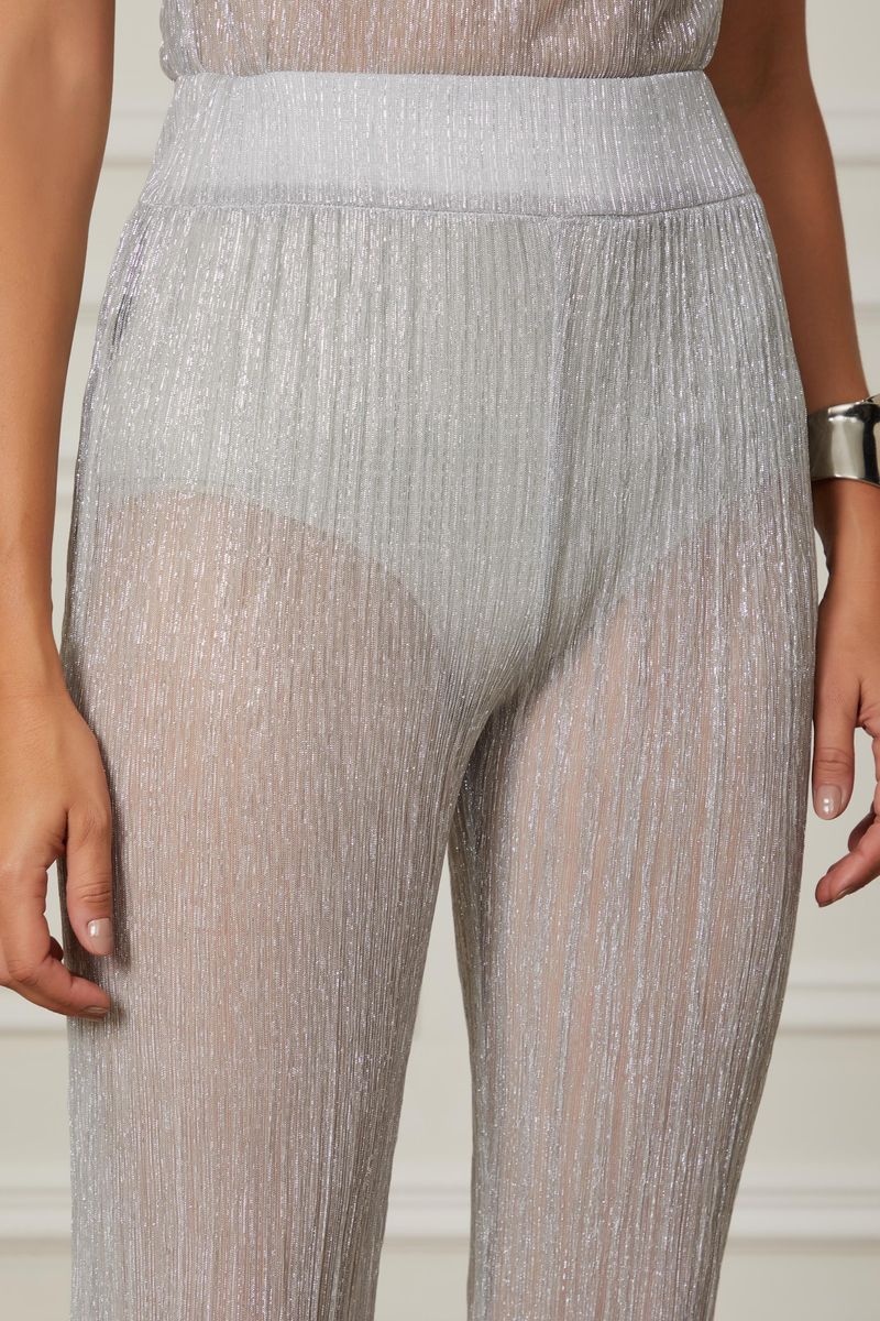 Calça Plissada Prata