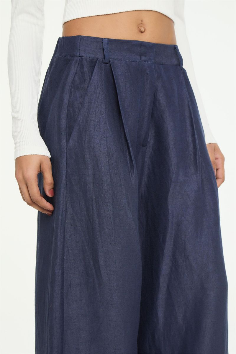 Calça Com Linho Azul Denin