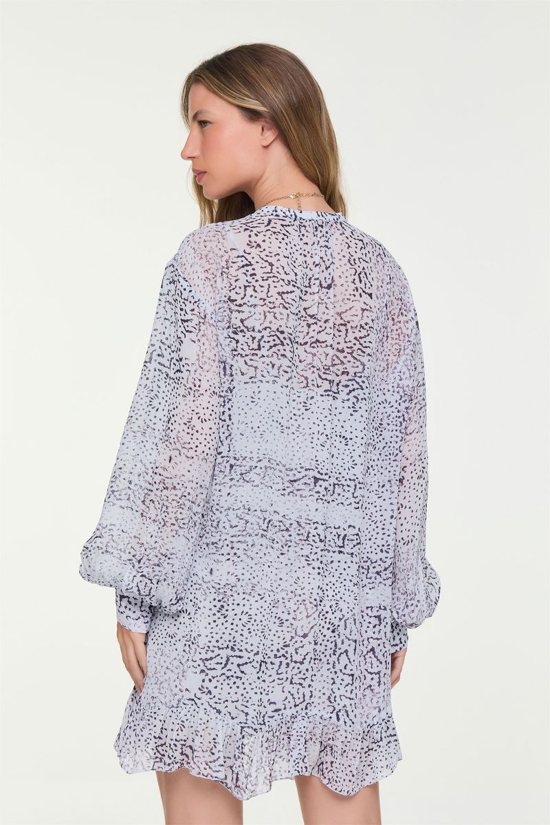 Vestido De Georgette Leve Curto Manga Longa Estampado