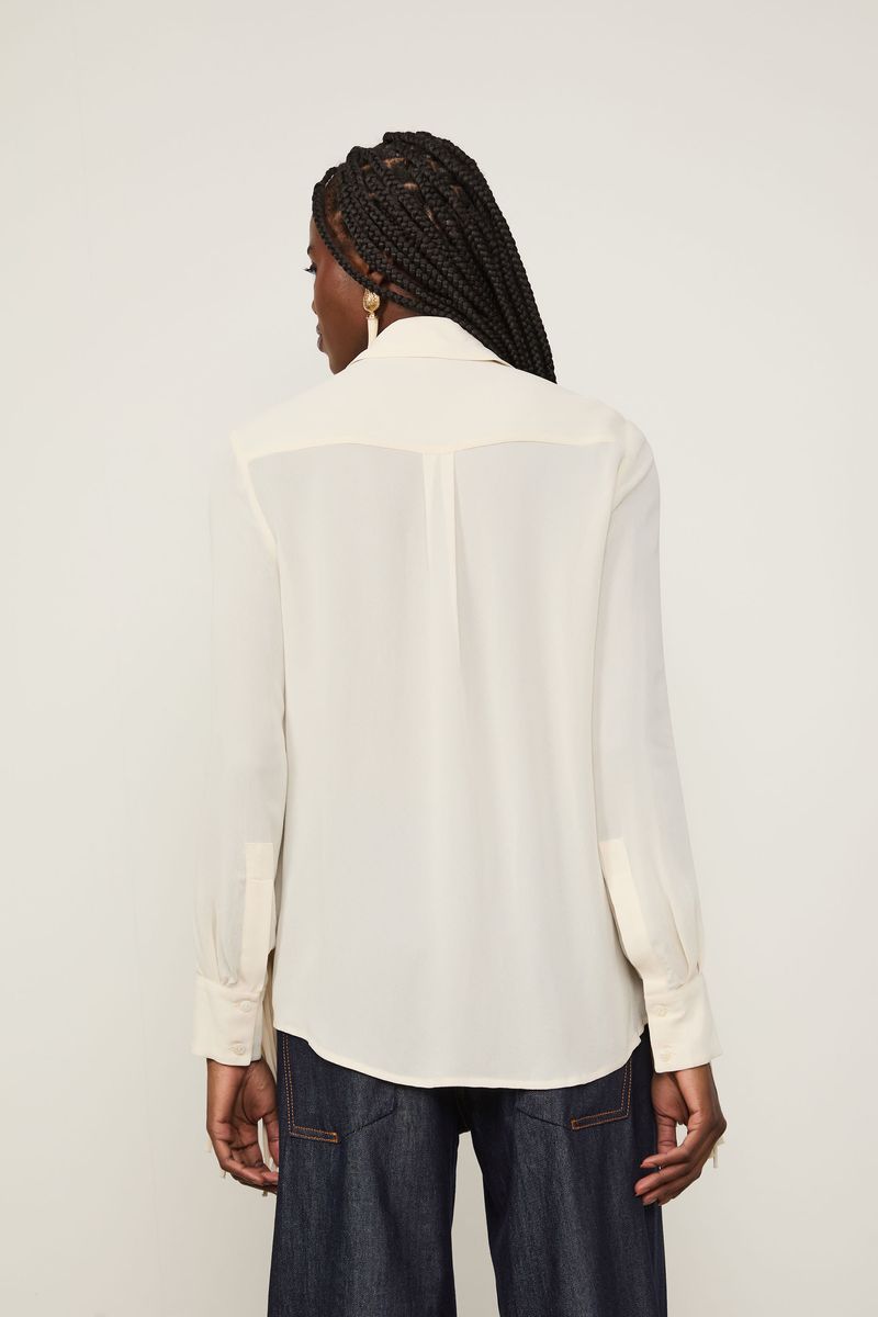Camisa De Georgette Off White Com Franjas