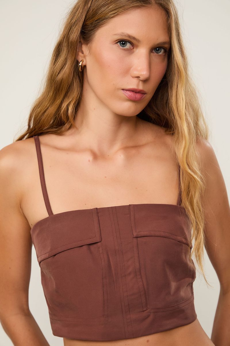 Top Utilitário Decote Reto Marrom Choco