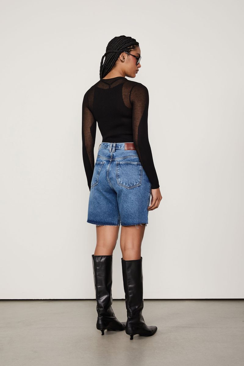 Bermuda Jeans Long Rise Barra a Fio