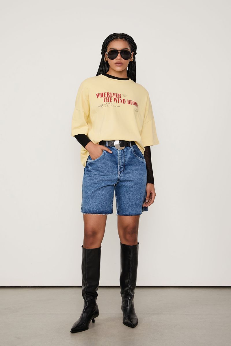Bermuda Jeans Long Rise Barra a Fio