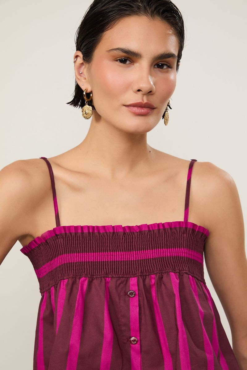 Top De Voil De Algodão Cropped Listrado Rosa