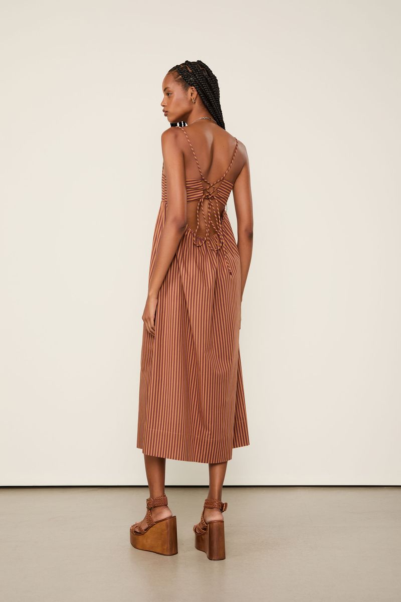 Vestido Devoil De Algodão Midi Top Faixa Listrado