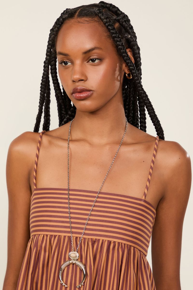 Vestido Devoil De Algodão Midi Top Faixa Listrado