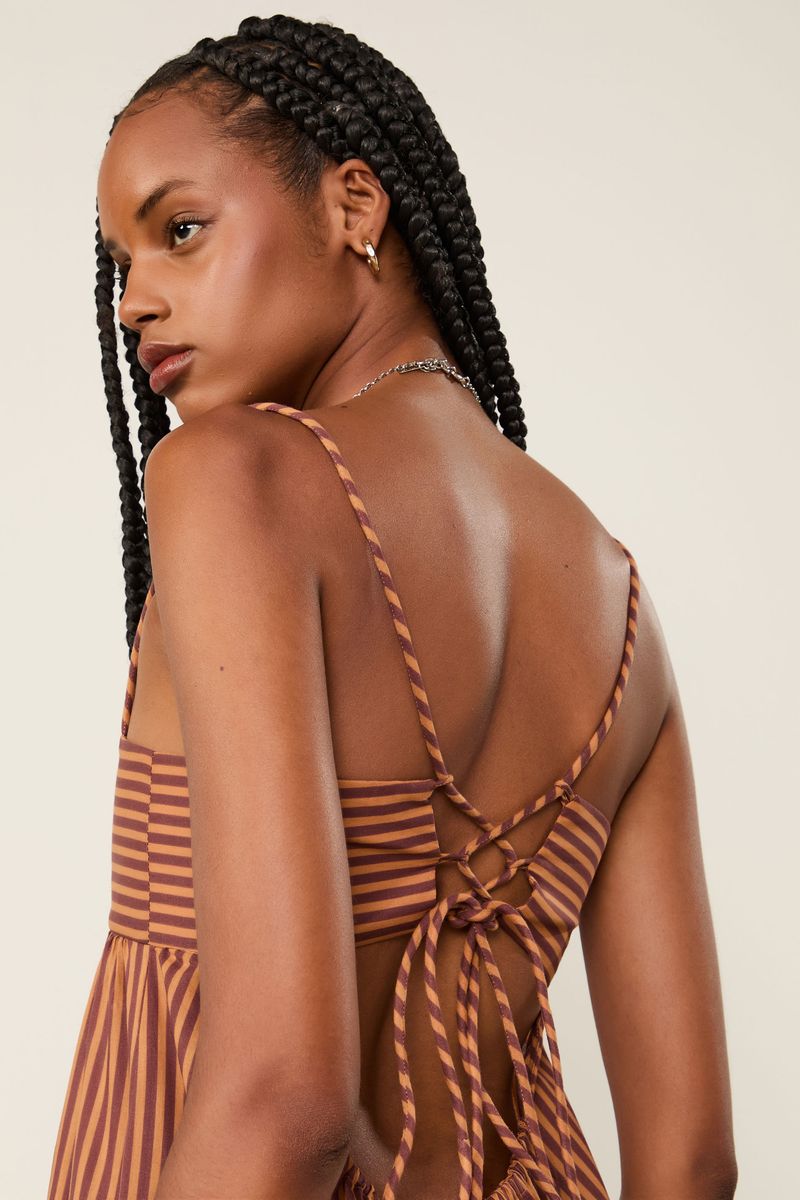 Vestido Devoil De Algodão Midi Top Faixa Listrado