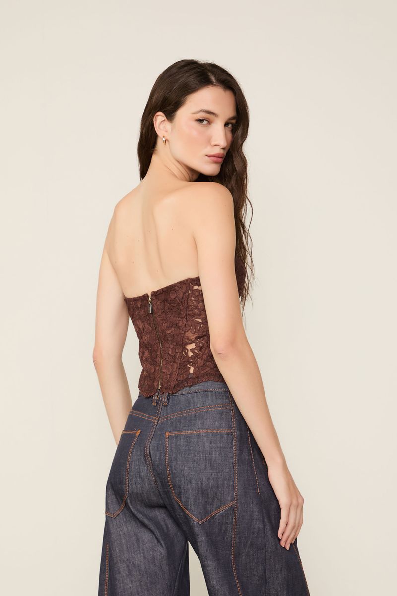 Corset De Renda Midi Marrom Dries