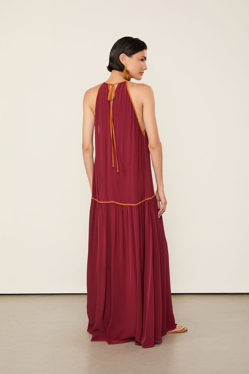Vestido Midi Bicolor Vermelho