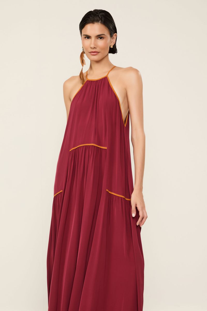 Vestido Midi Bicolor Vermelho