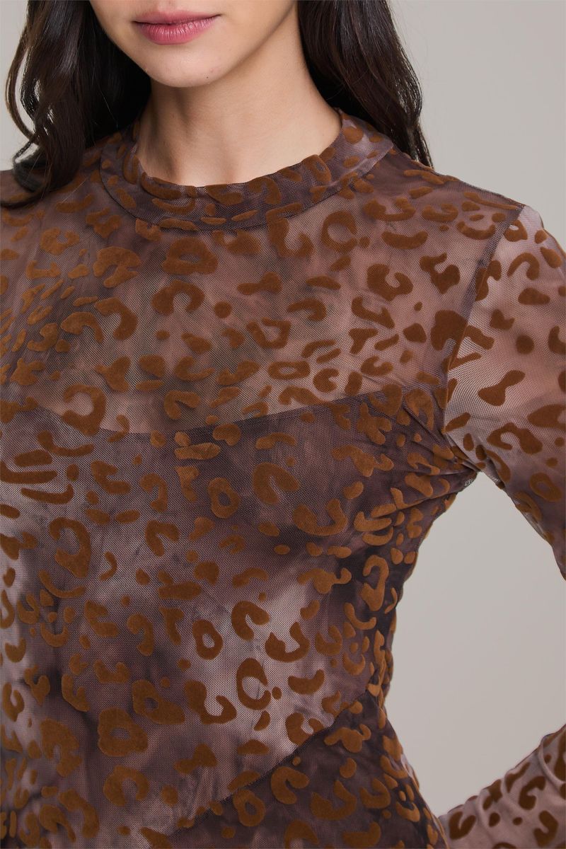 Vestido Devorê Onça Preto Manga Longa