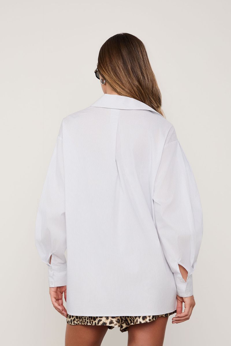 Camisa De Algodão Listrada Com Bolsos