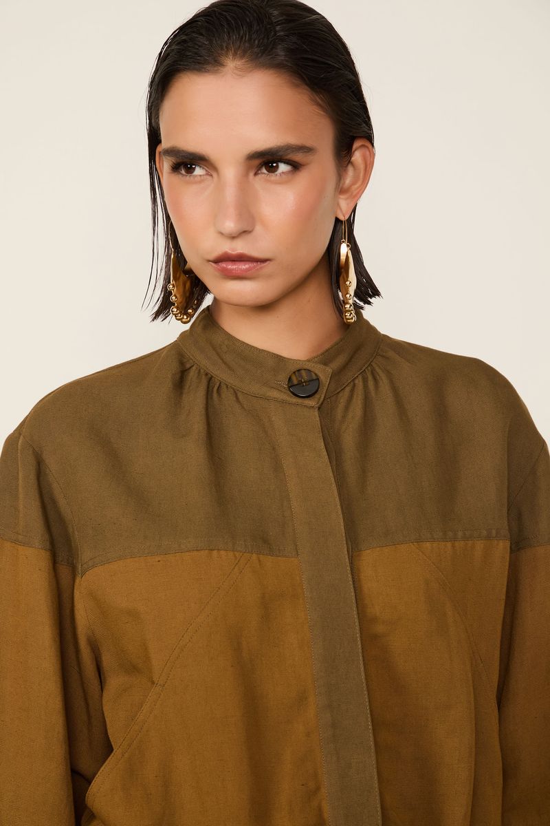 Overtop Bomber Com Linho Bicolor Verde