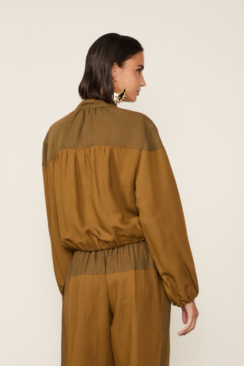 Overtop Bomber Com Linho Bicolor Verde