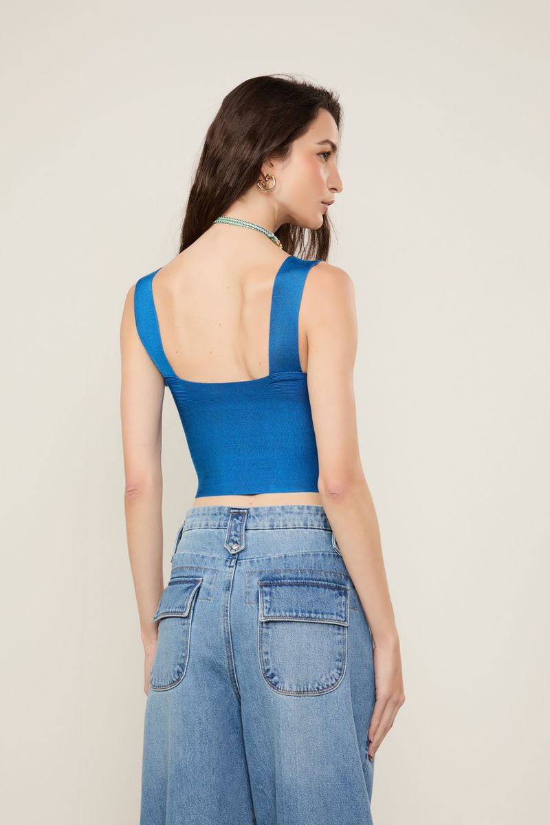 Top Cropped De Tricot Com Decote Reto
