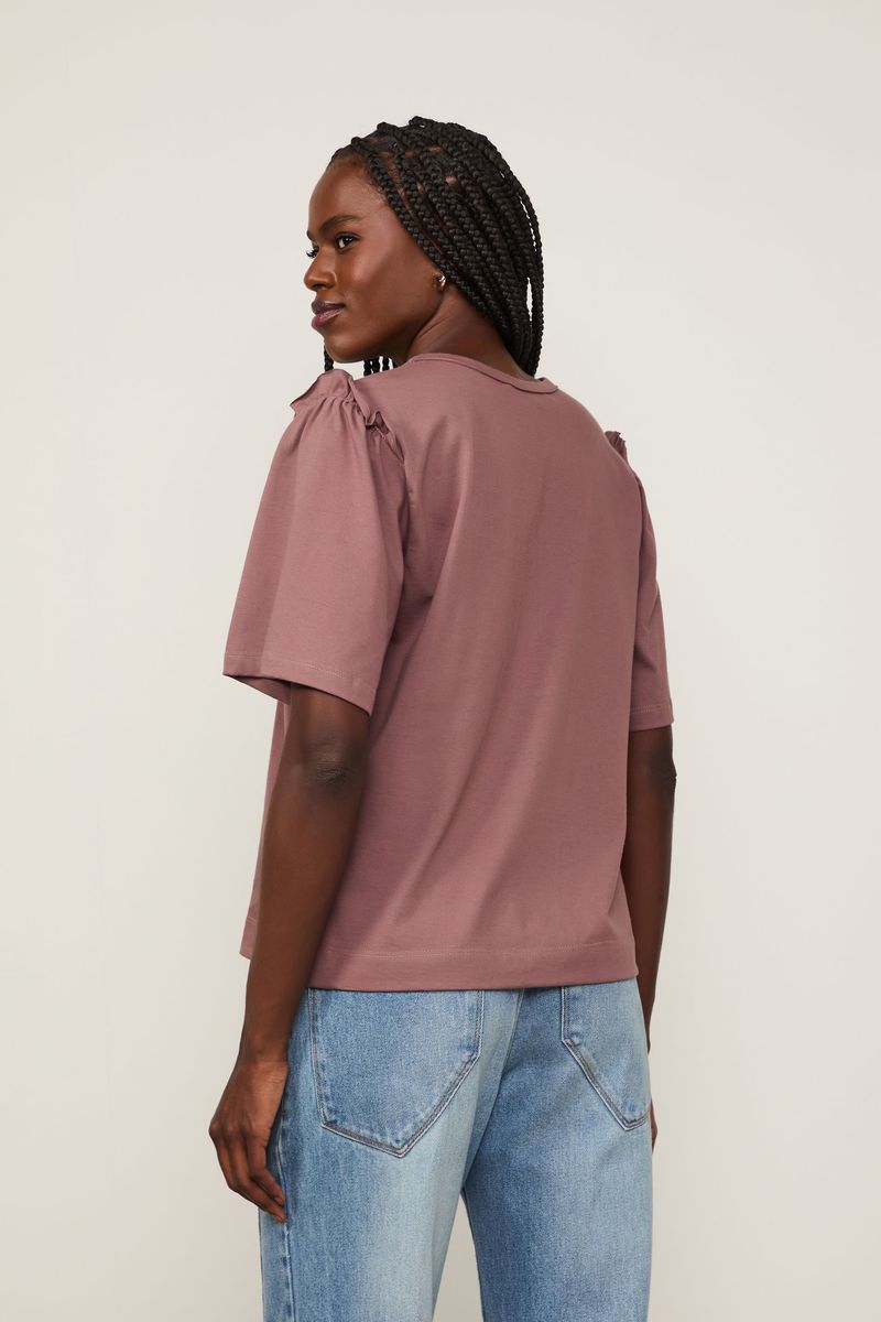 T-Shirt Babado Manga Marrom Rose