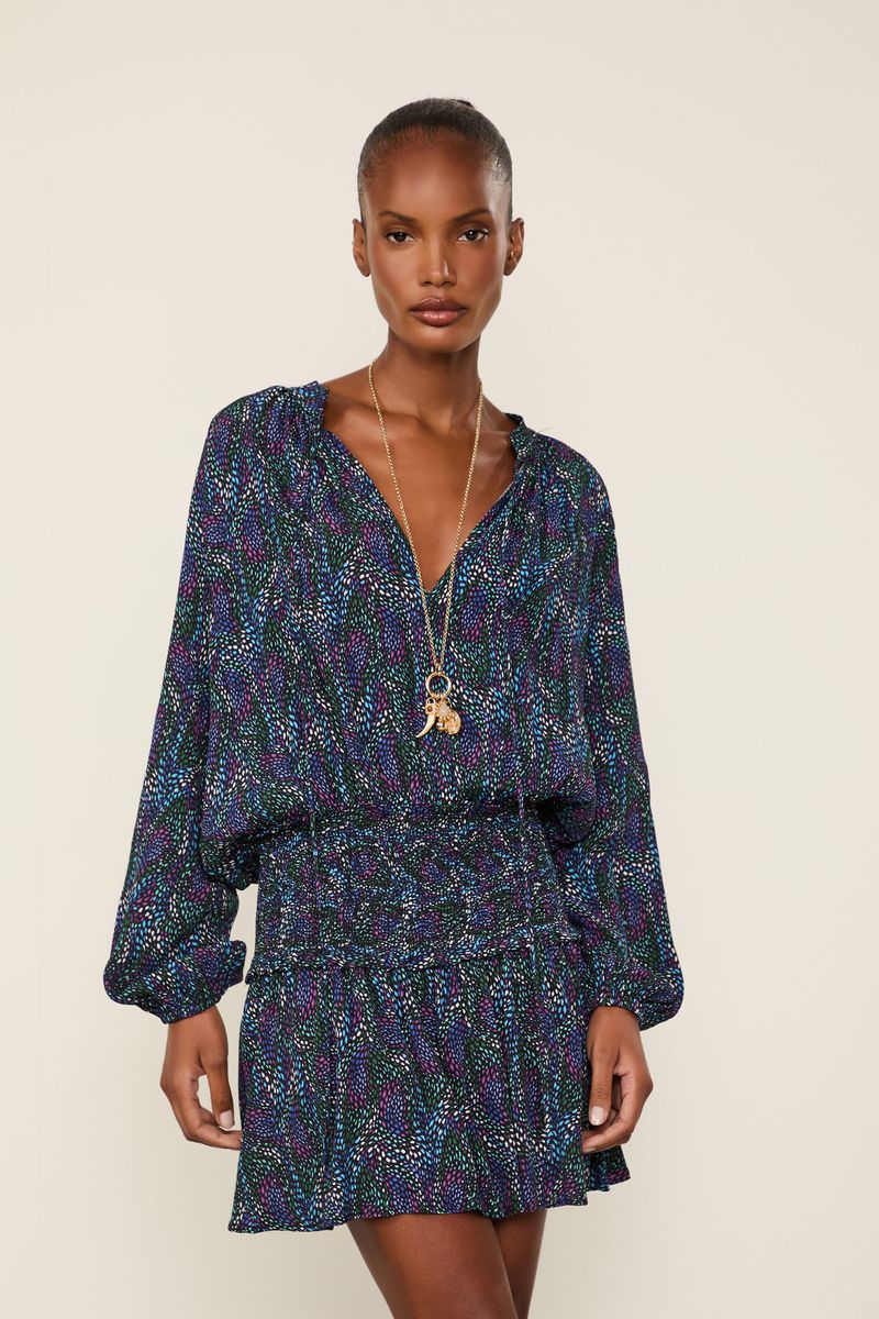 Vestido Curto Pala Lastex Estampado