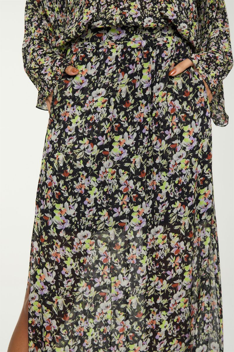 Saia Longa Com Fenda Estampado