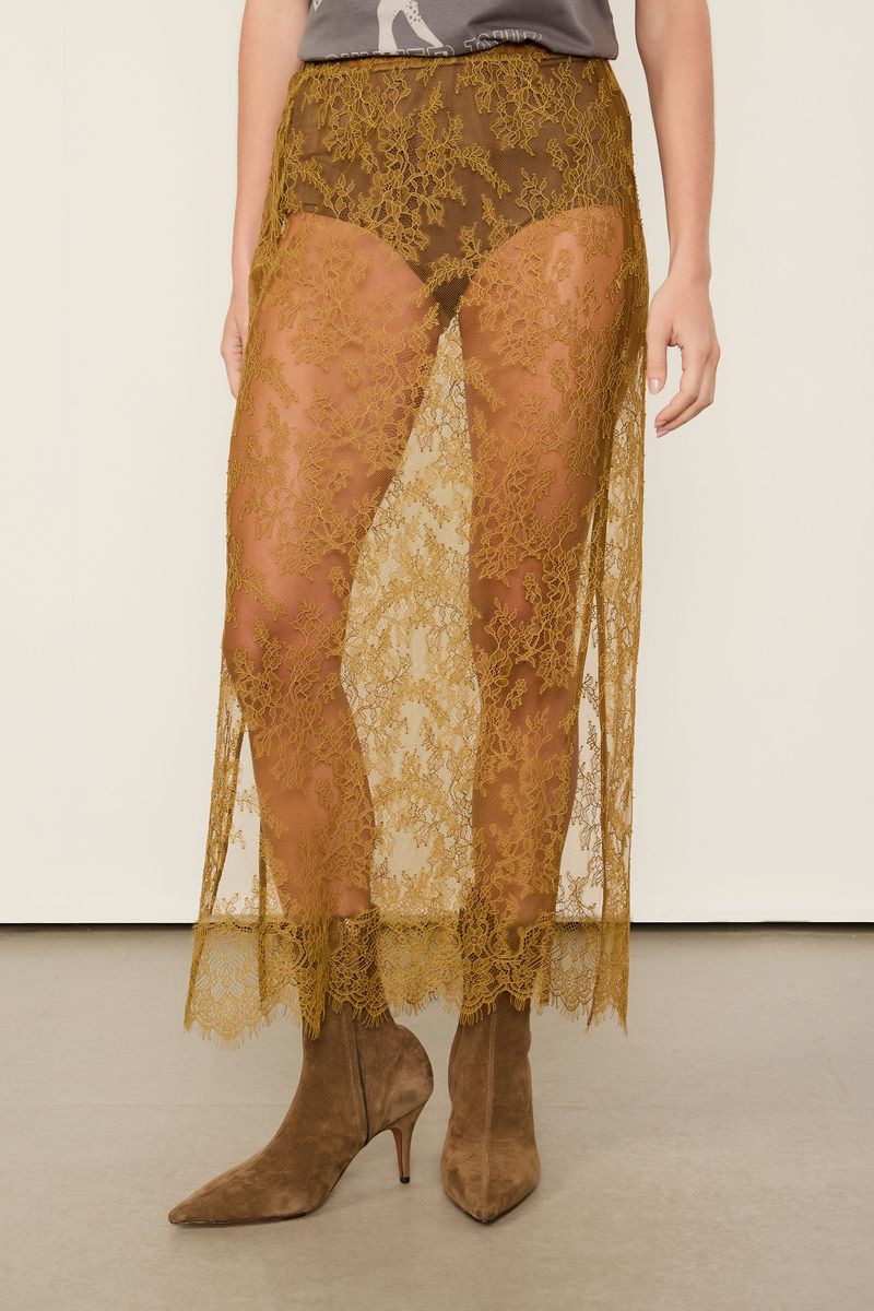 Saia De Renda Midi Verde Com Hot Pants