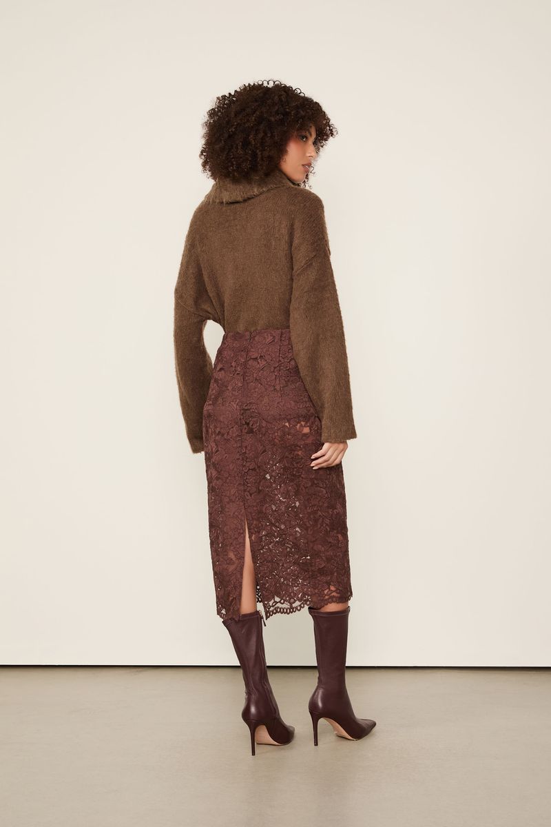 Saia De Renda Midi Marrom Dries
