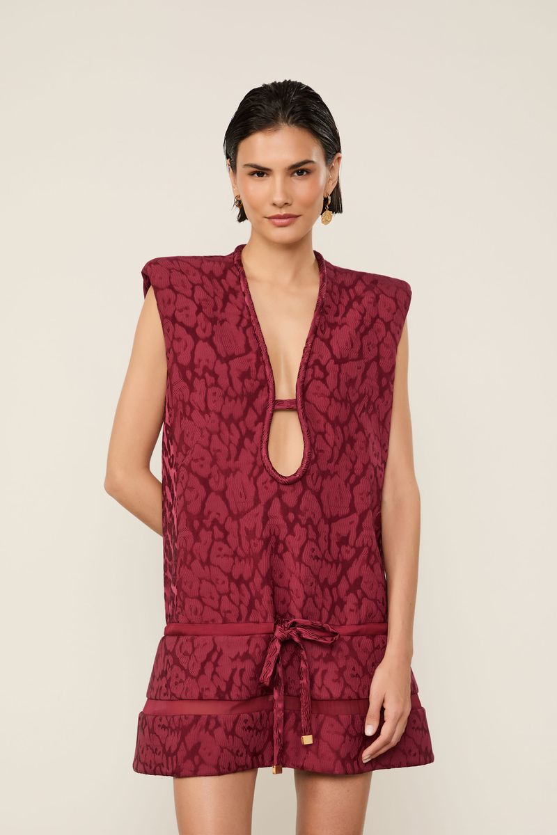 Vestido De Veludo Curto Puffer Com Aro No Decote
