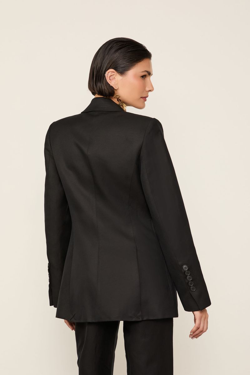Blazer Com Linho Ajustado Preto