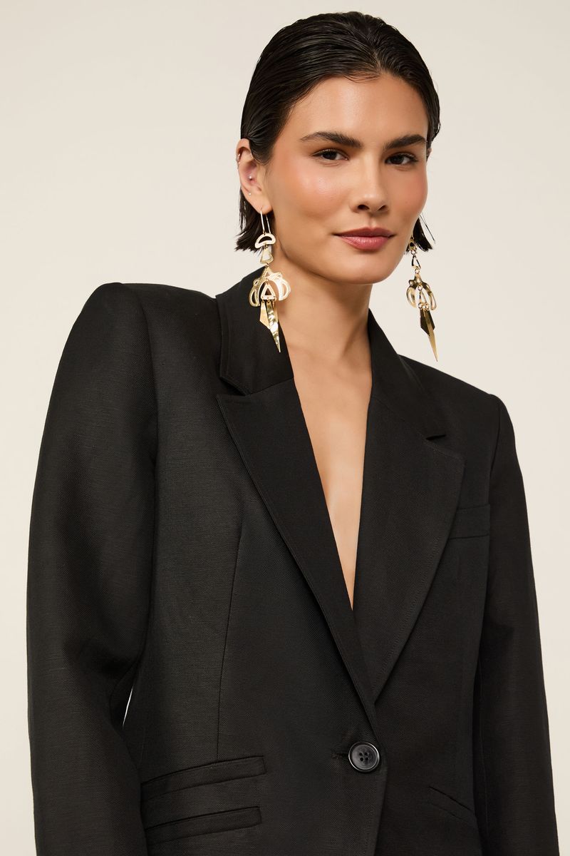 Blazer Com Linho Ajustado Preto