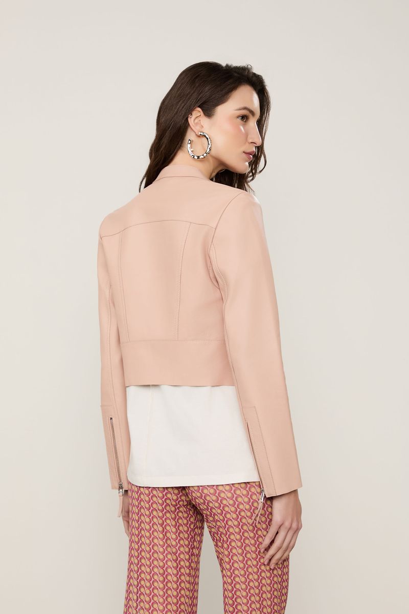 Jaqueta De Couro Motor Classica Rosa Begonia