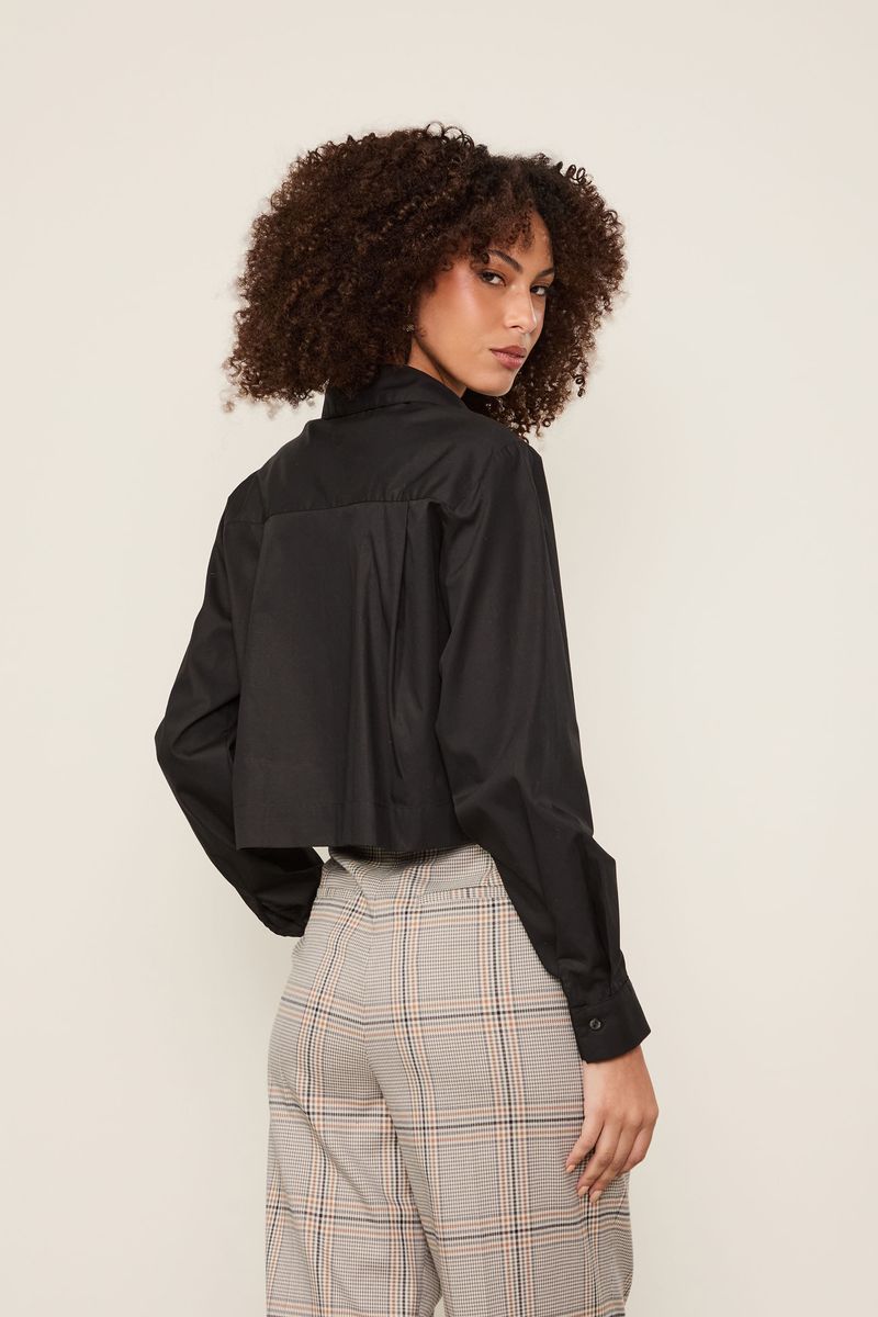Camisa De Algodão Cropped Preto