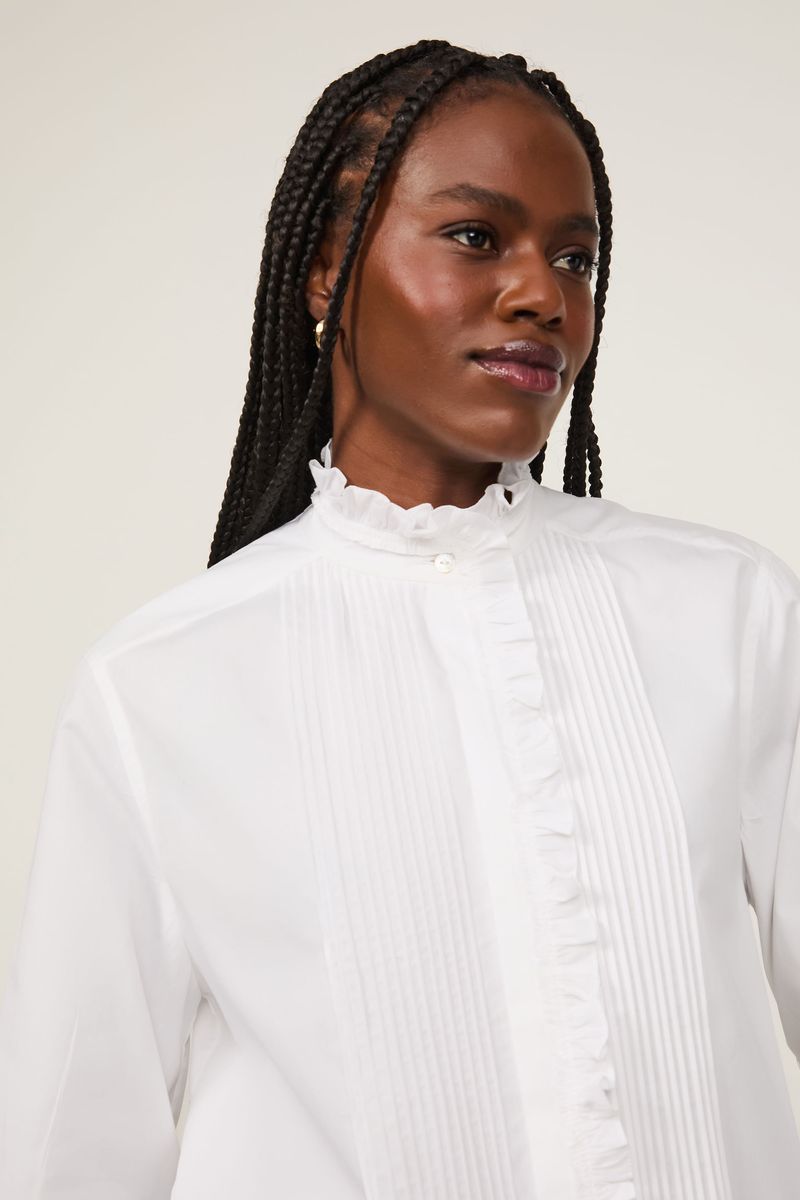 Camisa De Tricoline Branca Com Babados