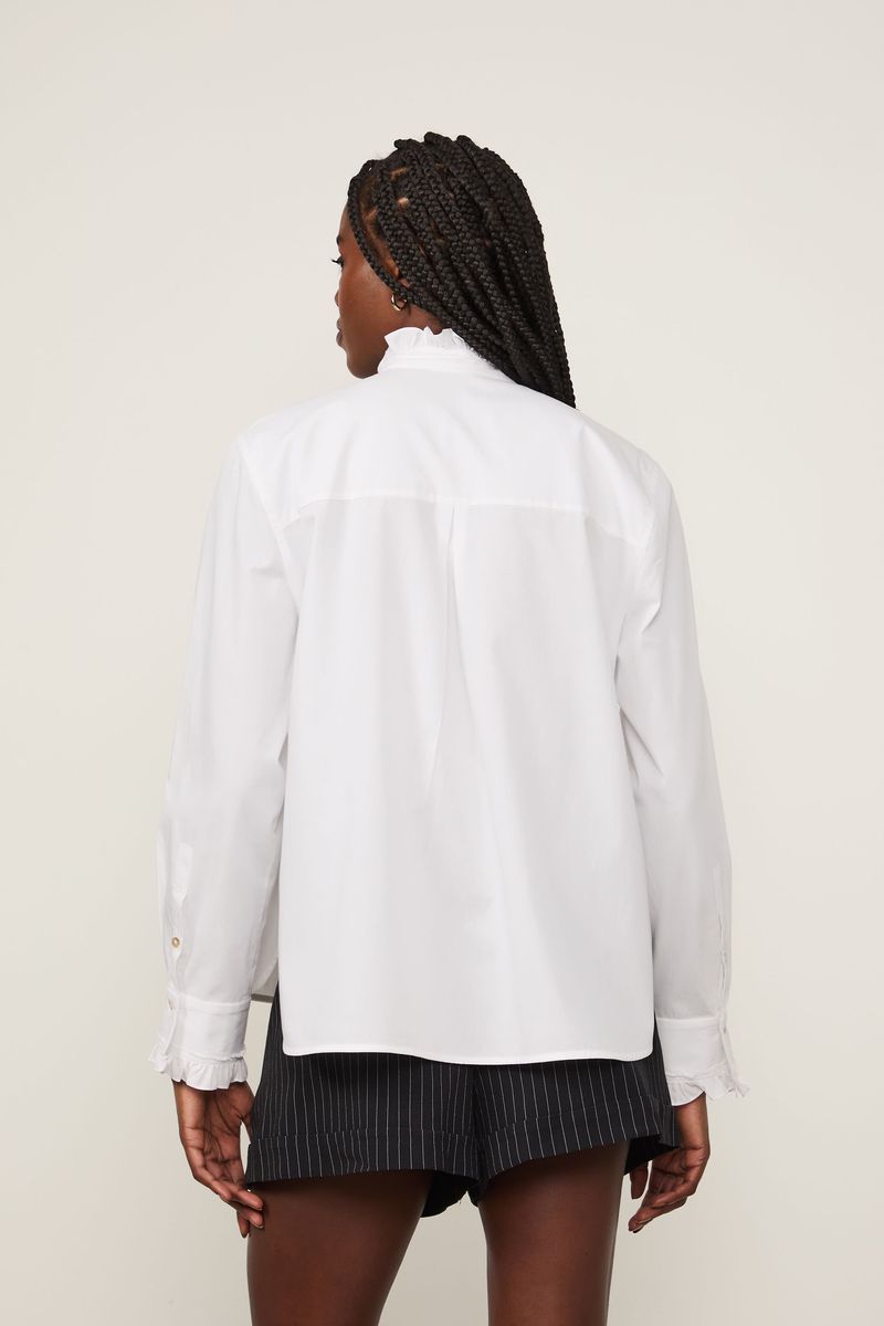 Camisa De Tricoline Branca Com Babados