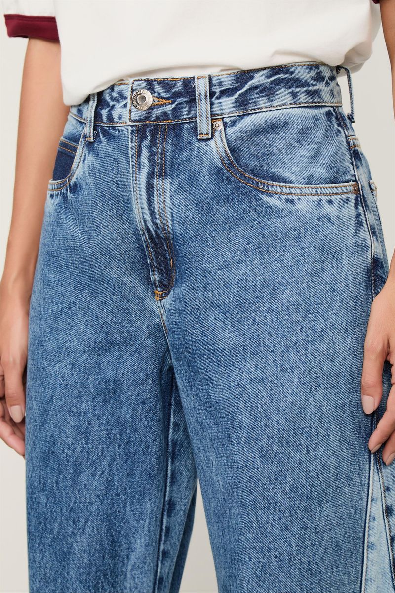 Calca Jeans Wide Leg Recorte Patchwork