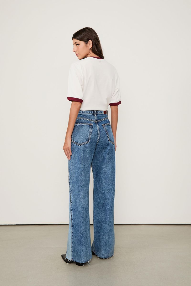 Calca Jeans Wide Leg Recorte Patchwork