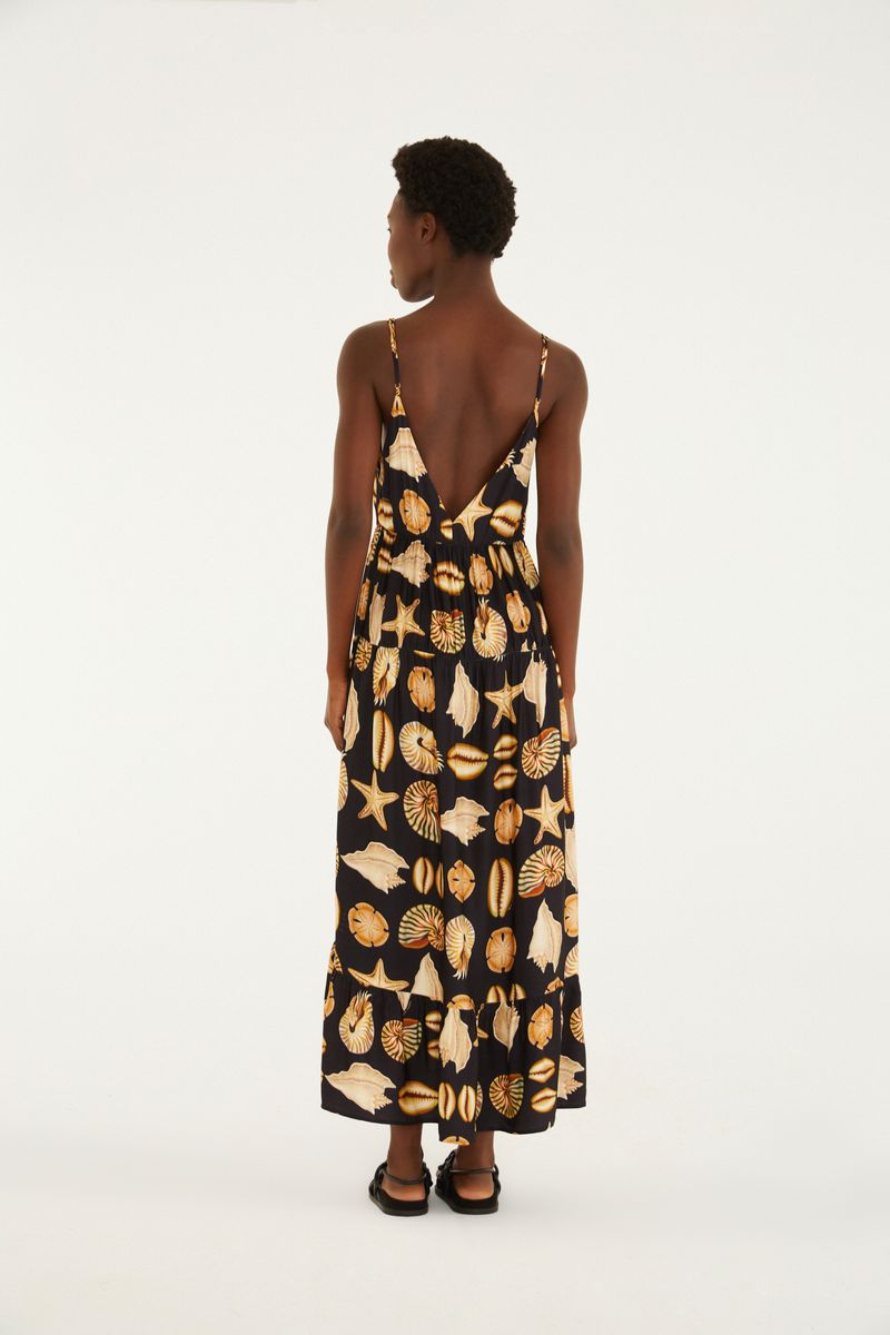 Vestido Alcinhas Estampado Conchas