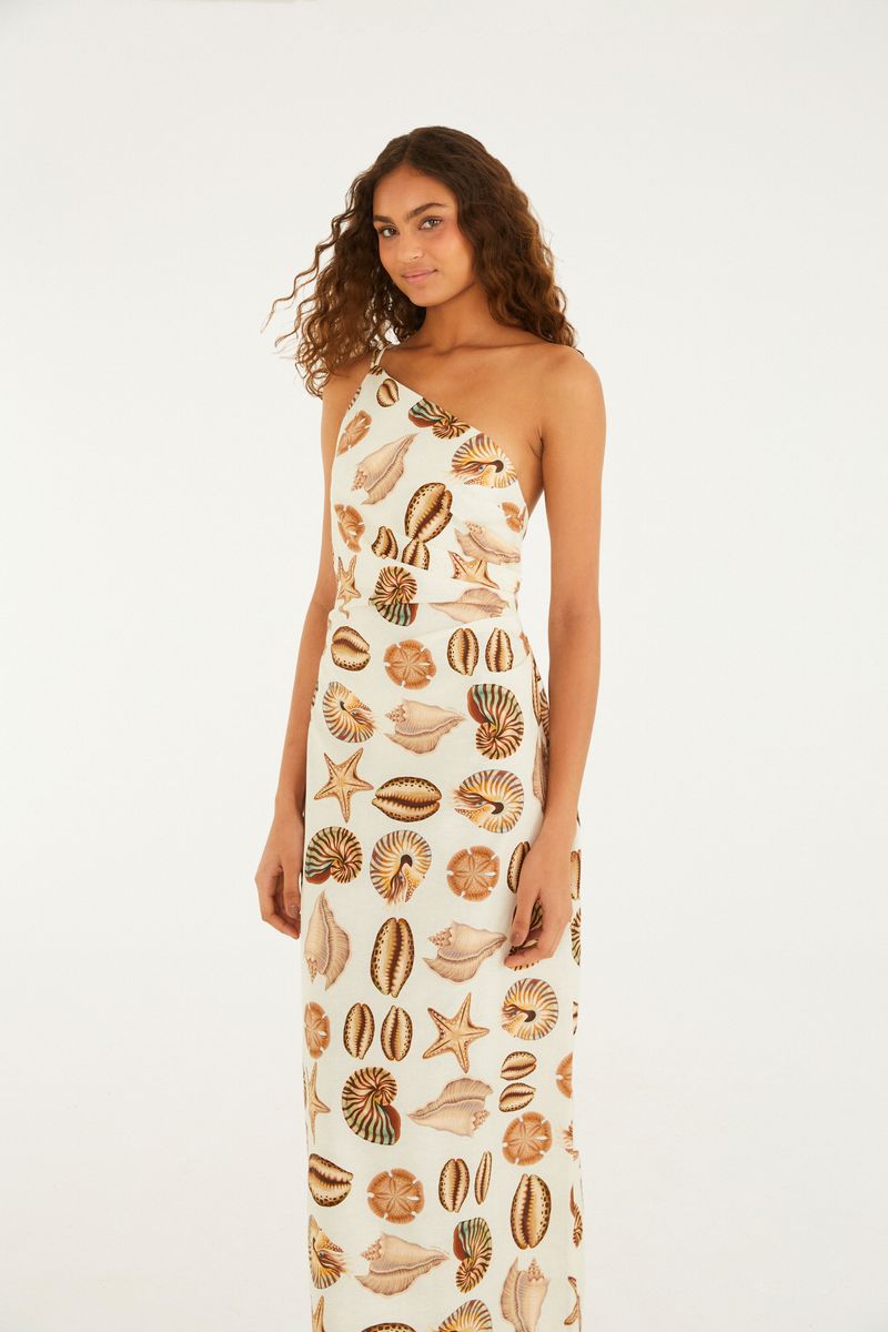 Vestido Reto Estampado Conchas
