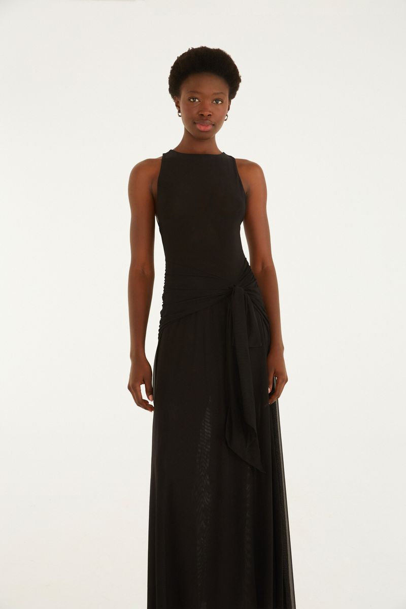 Vestido Cropped Amarração Tule