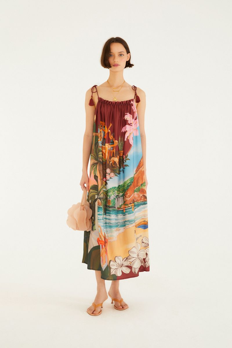 Vestido Longo Estampado Lenços Cariocas