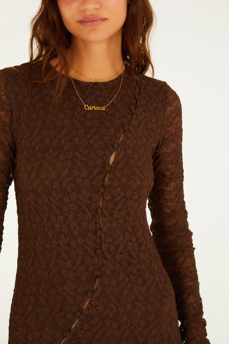 Vestido Túnica Botões Renda