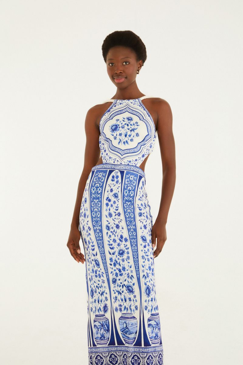 Vestido Midi Estampado Porcelana