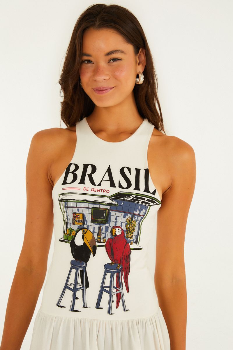 Vestido Midi Godê Estampado Pássaros Brasil