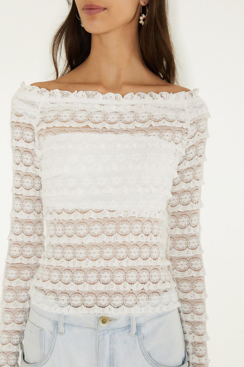 Blusa Babados Renda De Flor