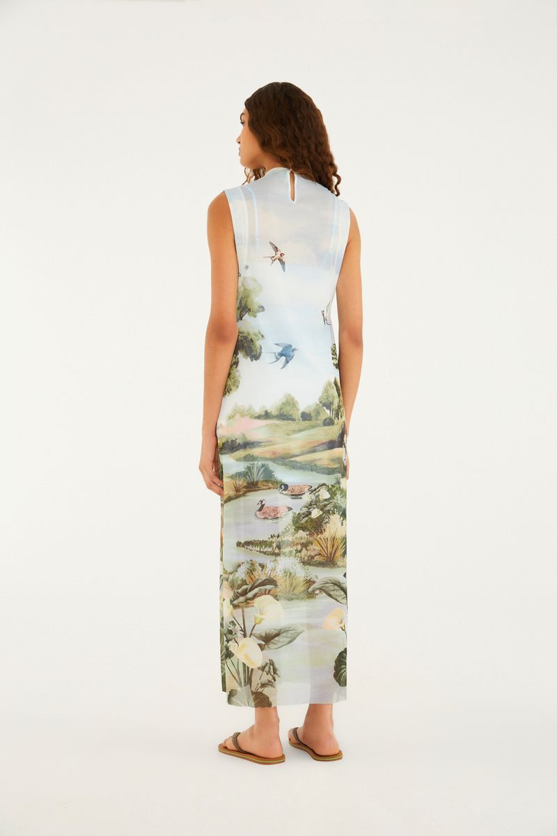 Vestido Sobreposição Tule Estampado Boa Vista