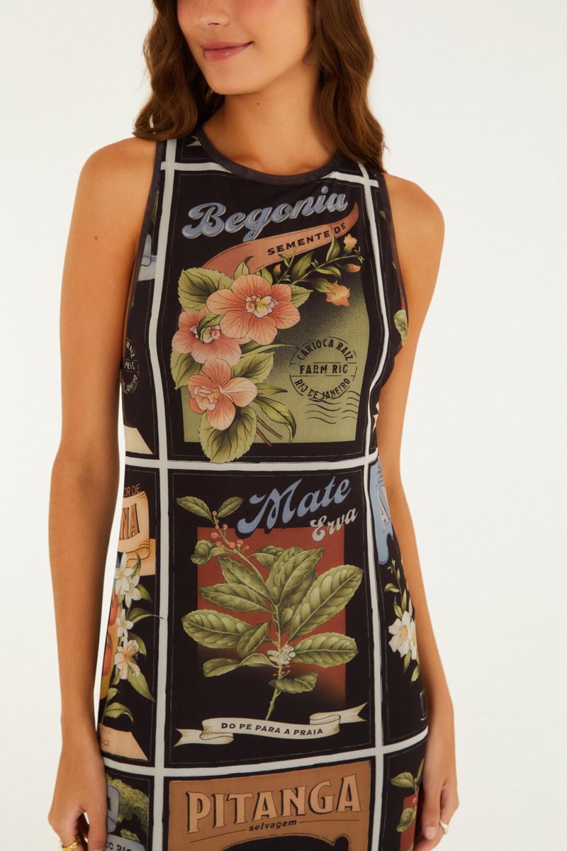 Vestido Tule Estampado Selos Do Brasil