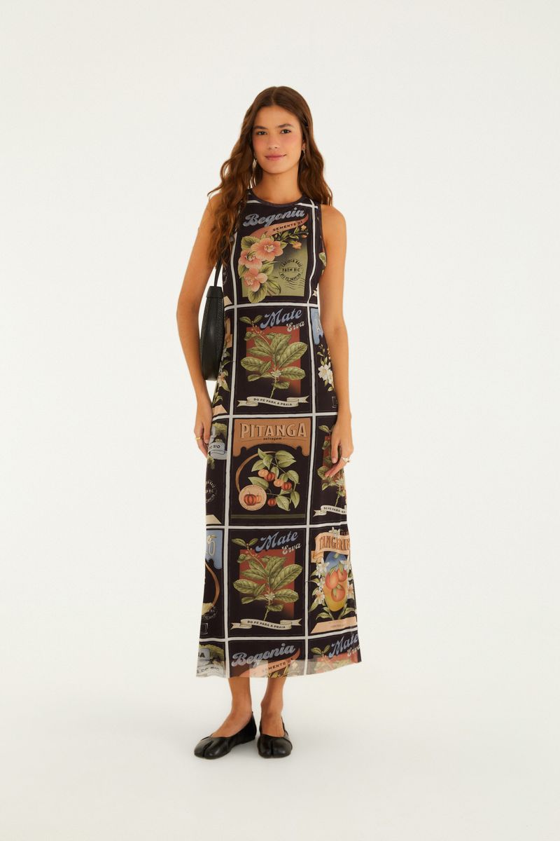 Vestido Tule Estampado Selos Do Brasil