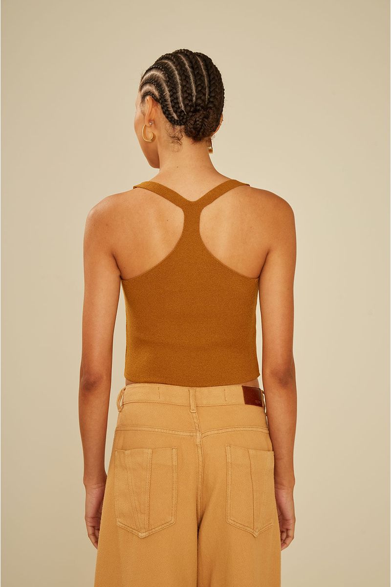 Top Alça Tricot - Caju Queimado